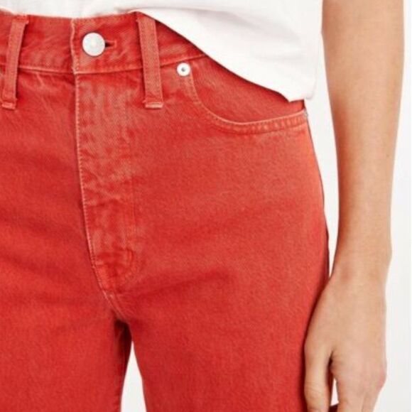 MADEWELL The Mom Jean Garment Dyed Edition in Enamel Red Women Size 27 - Picture 5 of 11